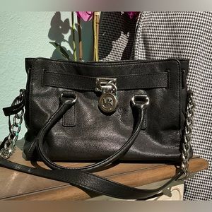 Michael Kors Hamilton Lock & Key Saffiano Black Leather Bag